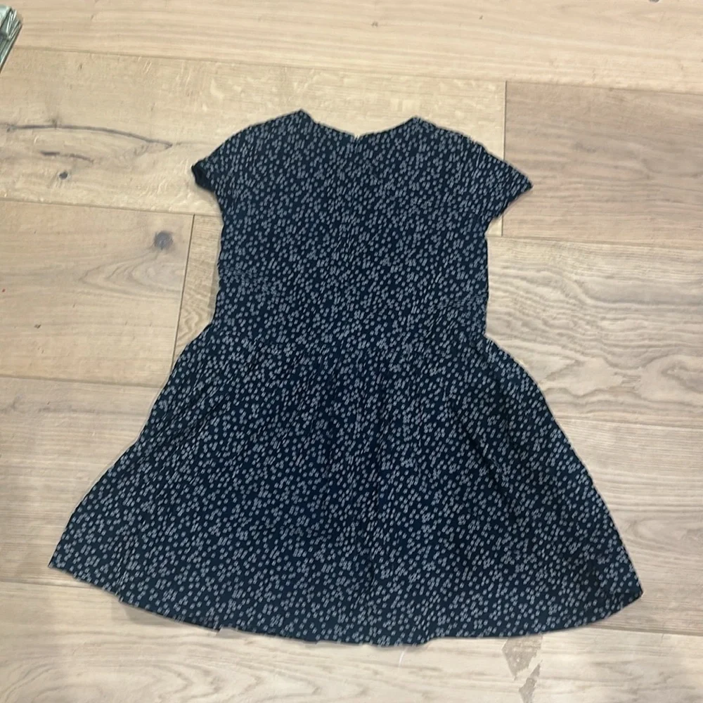 Jacadi Navy and White Patterned floral corduroy Kids Dress 10A